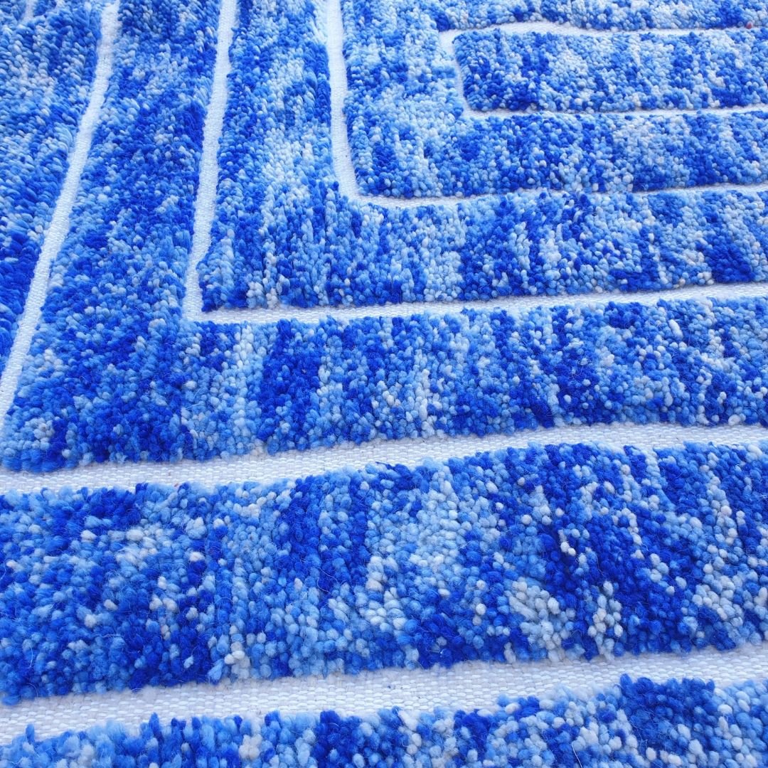 Lobaha | Squared Blue Moroccan Rug 7x7 Soft Beni Ourain | Handmade Berber Wool Carpet | 6'90x6'90 Ft | 211x211 cm - OunizZ