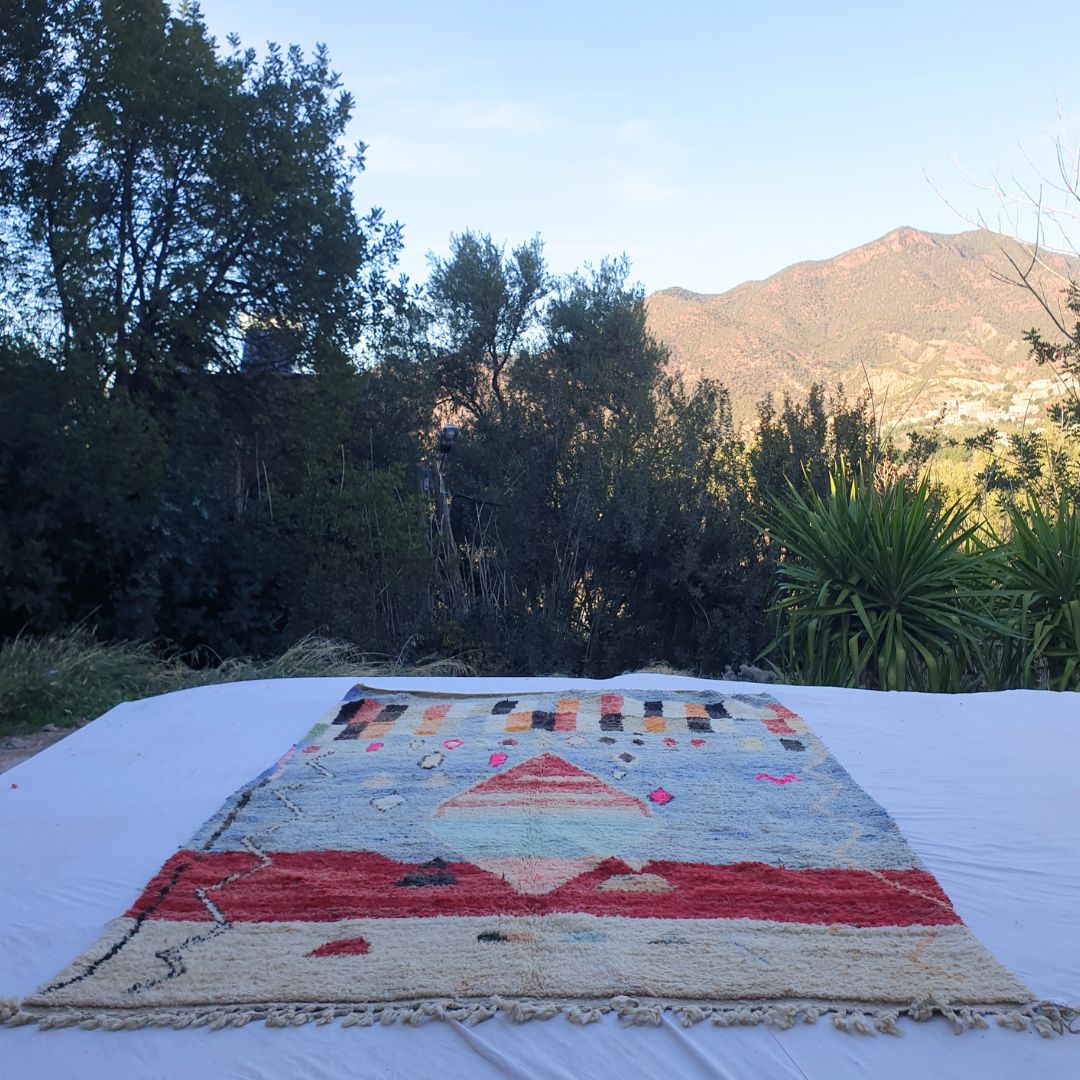 Wajdia - Blue & Red Berber Moroccan Rug 6x10 | Authentic Boujad handmade Moroccan Carpet | 6'92x10'07 Ft | 211x307 cm - OunizZ