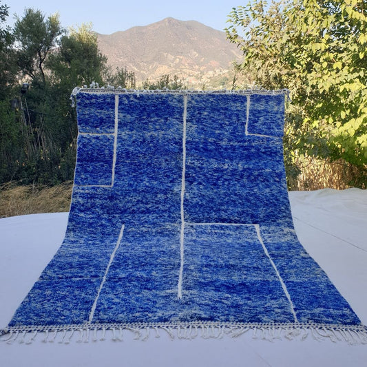 Asila | Blue Moroccan Rug 7x9 Soft Beni Ourain | Handmade Berber Wool Carpet | 7'21x9'65 Ft | 220x294 cm - OunizZ