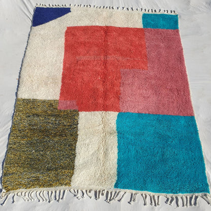 Balkia | Moroccan Beni rug 7x9 Ultra Soft | Blue Red Pink Beni Ouarain | 9'32x7'28 Ft | 284x222 cm - OunizZ