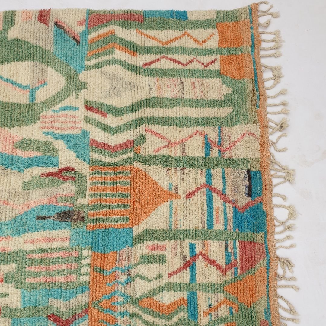 Balouka - Boujad 6x10 Green & Baby Blue Moroccan Rug Berber Handmade | 6'66x10'40 Ft | 203x317 cm - OunizZ