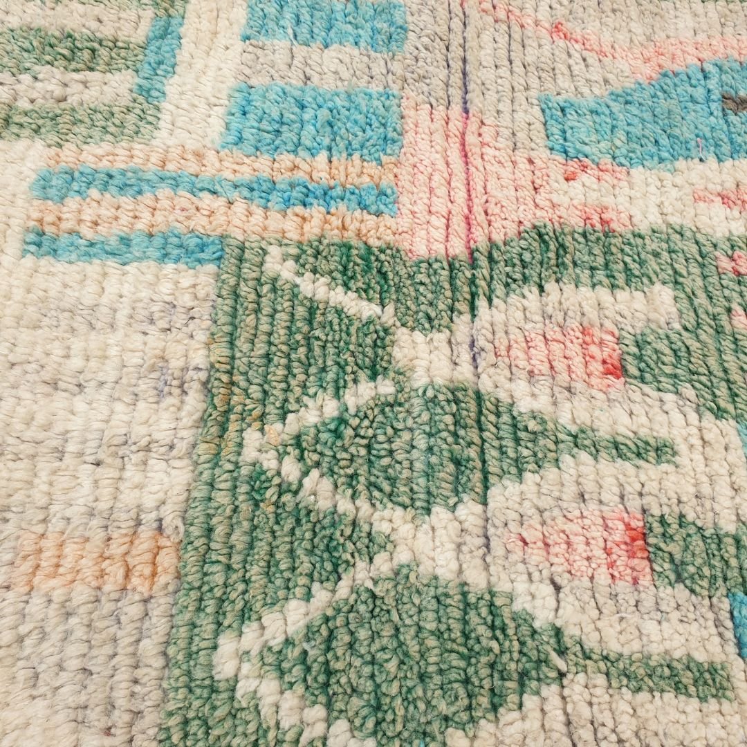 Balouka - Boujad 6x10 Green & Baby Blue Moroccan Rug Berber Handmade | 6'66x10'40 Ft | 203x317 cm - OunizZ