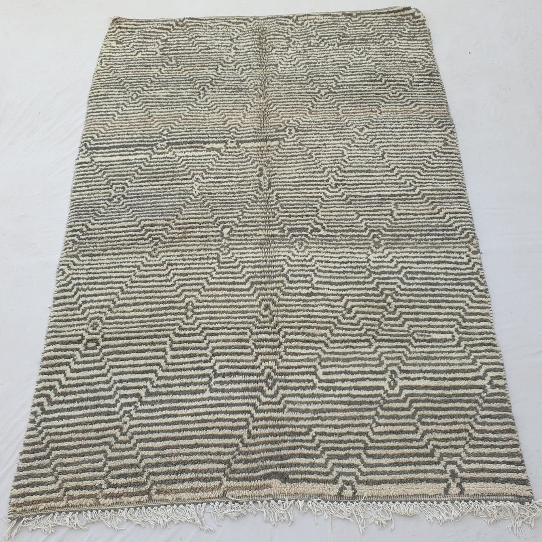 Bchadia | Black & White Moroccan Rug 6x9 Soft Beni Ourain | Handmade Berber Wool Carpet | 6'43x9'51 Ft | 196x290 cm - OunizZ