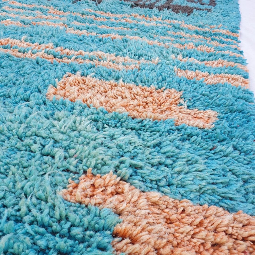 Blanou - Baby Blue Moroccan Rug 6x10 Berber Boujad Handmade | 6'50x10'70 Ft | 198x326 cm - OunizZ