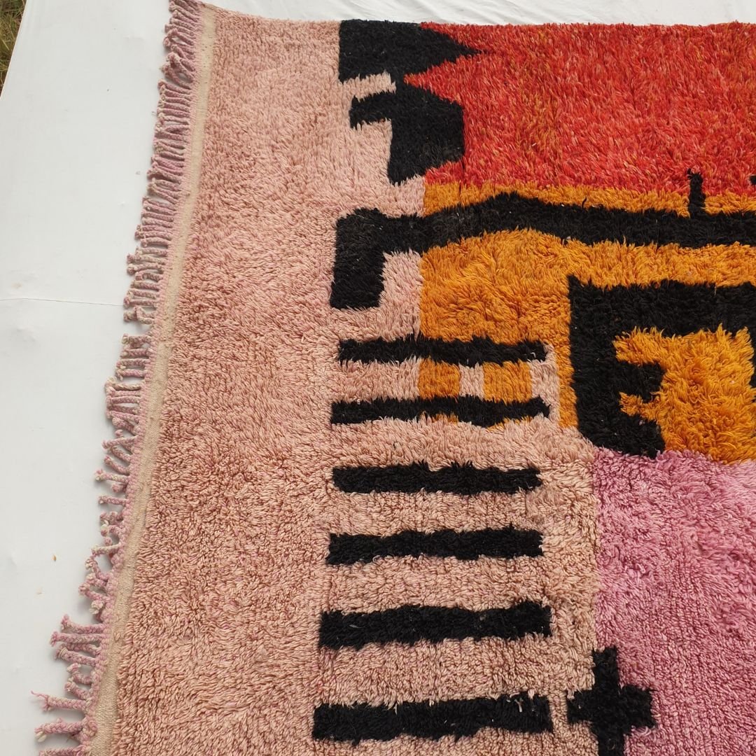 Customized Idouh - Moroccan Rug Pink Orange Beni Ourain | 228x387 cm | Moroccan Colorful Shag Rug | 100% wool handmade - OunizZ