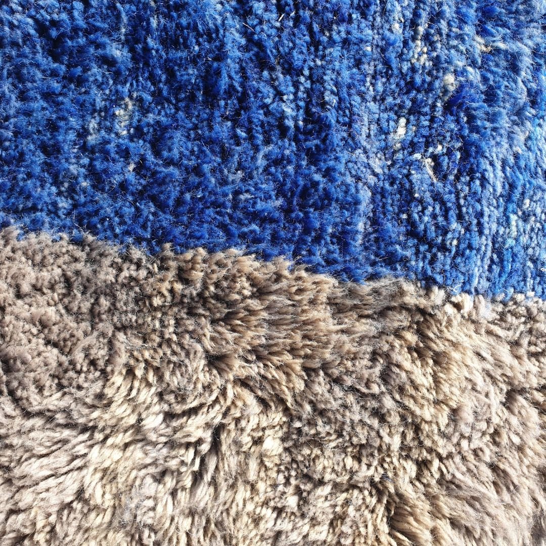 Customized Tinagha | Beni Ourain 7x8 Blue Moroccan Rug Ultra Soft | Handmade Berber Wool Carpet - OunizZ