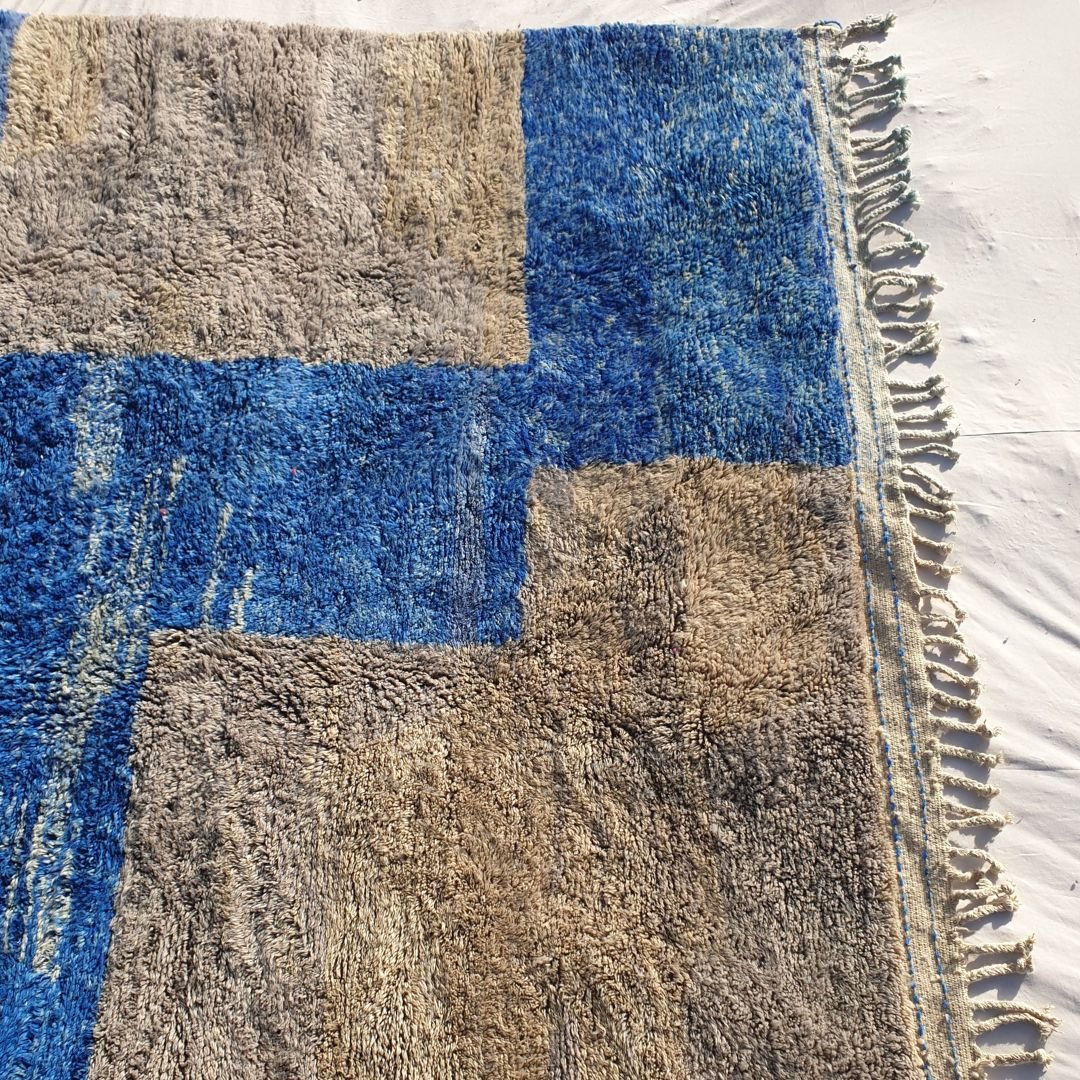 Customized Tinagha | Beni Ourain 7x8 Blue Moroccan Rug Ultra Soft | Handmade Berber Wool Carpet - OunizZ