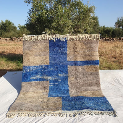 Customized Tinagha | Beni Ourain 7x8 Blue Moroccan Rug Ultra Soft | Handmade Berber Wool Carpet - OunizZ