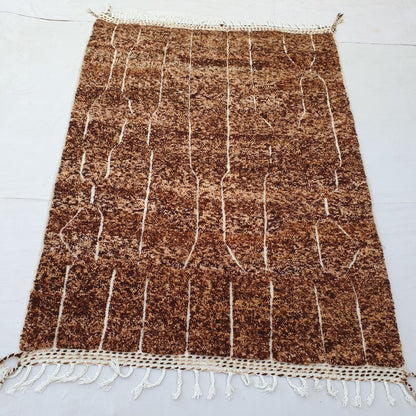 Doubbi | Beige Brown Beni Ourain 7x9 Moroccan Rug | Handmade Berber Wool Carpet | 7'x9'58 Ft | 213x292 cm - OunizZ