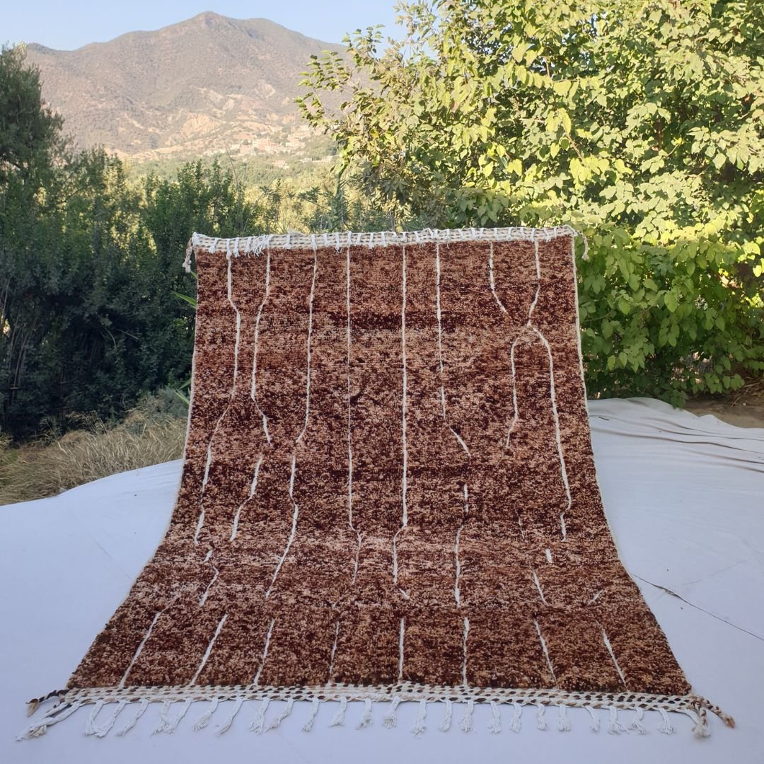 Doubbi | Beige Brown Beni Ourain 7x9 Moroccan Rug | Handmade Berber Wool Carpet | 7'x9'58 Ft | 213x292 cm - OunizZ