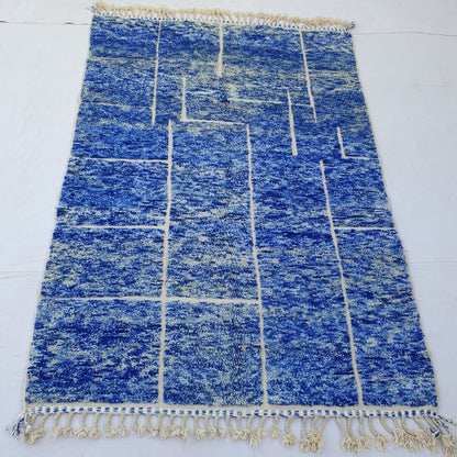 Fifla | Blue Moroccan Rug 6x9 Soft Beni Ourain | Handmade Berber Wool Carpet | 6'56x9'80 Ft | 200x299 cm - OunizZ