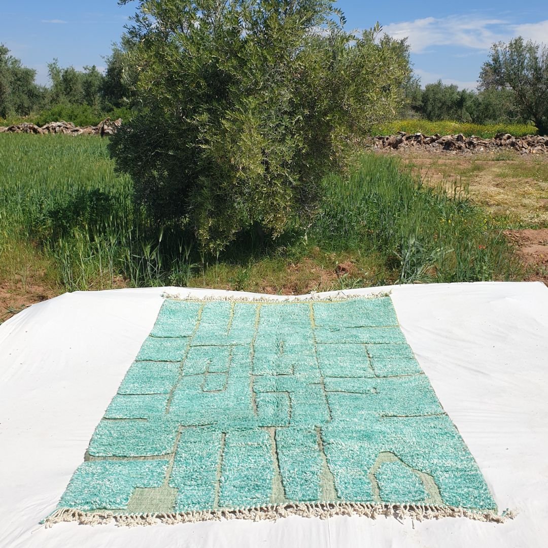 Fihala | Green Moroccan Rug 6x9 | Moroccan Beni Ouarain Ultra Soft | 9'55x6'79 Ft | 291x207 cm - OunizZ