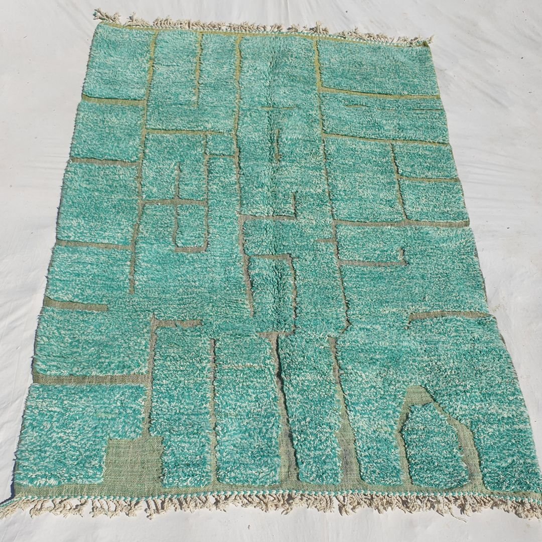 Fihala | Green Moroccan Rug 6x9 | Moroccan Beni Ouarain Ultra Soft | 9'55x6'79 Ft | 291x207 cm - OunizZ