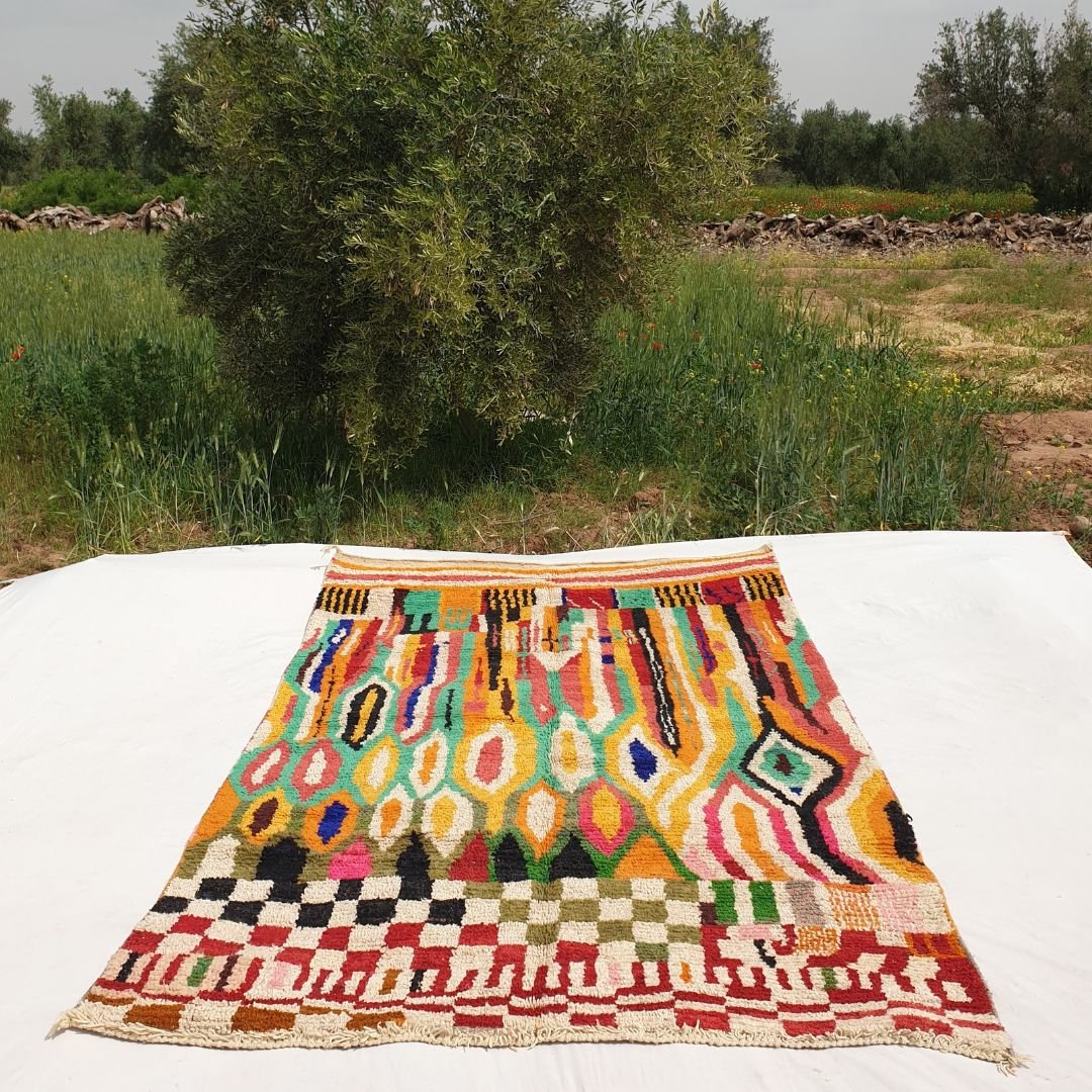 Ghicha - Handmade Moroccan Rug Boujad | Colorful Authentic Berber Rug | 10'30x6'80 Ft | 315x206 cm - OunizZ