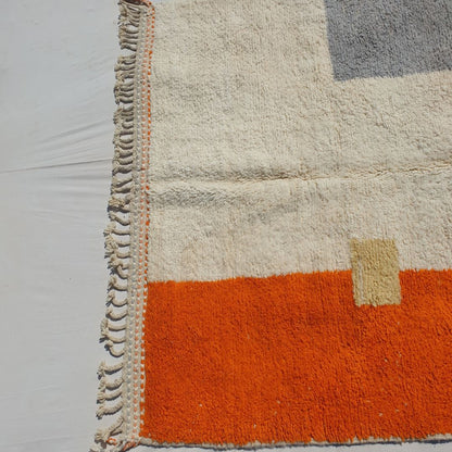 Hanily | Moroccan Beni rug 6x9 Ultra Soft | White Orange Blue Peach Beni Ouarain | 9'38x6'80 Ft | 286x207 cm - OunizZ