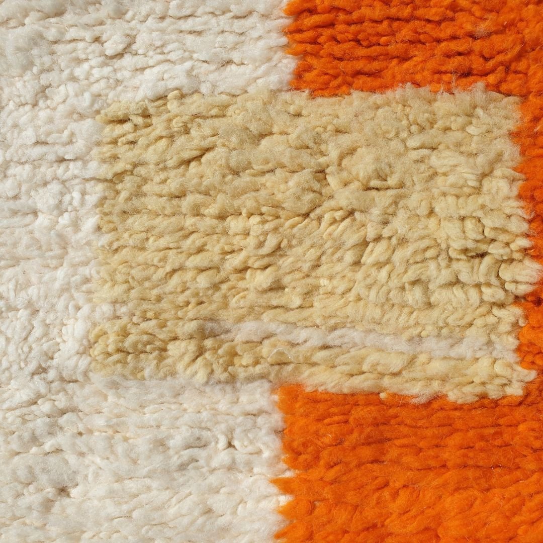 Hanily | Moroccan Beni rug 6x9 Ultra Soft | White Orange Blue Peach Beni Ouarain | 9'38x6'80 Ft | 286x207 cm - OunizZ