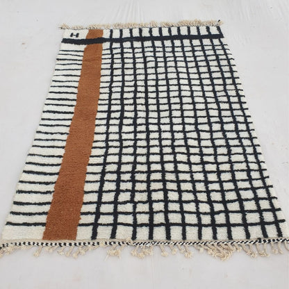 Hesra | Black & White 7x9 Moroccan Rug Soft Beni Ourain | Berber Handmade Wool Carpet | 6'96x9'41 Ft | 212x287 cm - OunizZ