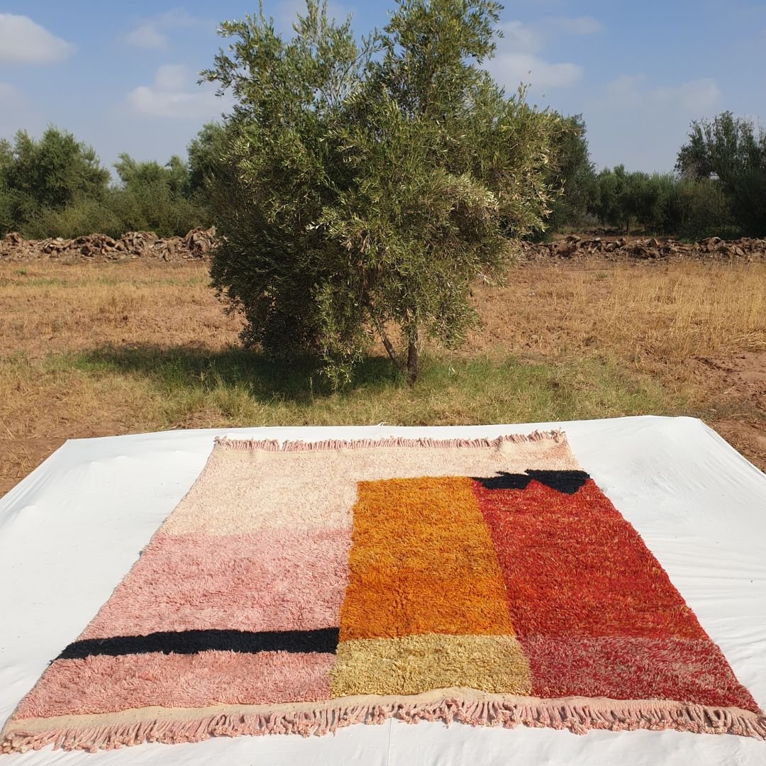 Idouh | 8x10 Moroccan Rug Pink & Orange Berber Beni Ourain for Living Room or Bedroom | 8'43x10' Ft | 257x302 cm - OunizZ