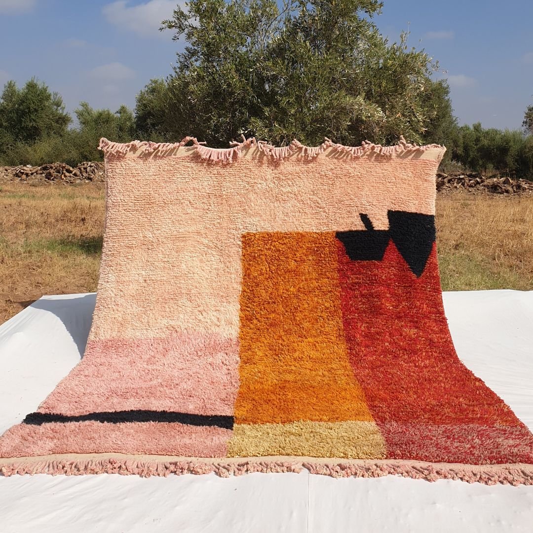 Idouh | 8x10 Moroccan Rug Pink & Orange Berber Beni Ourain for Living Room or Bedroom | 8'43x10' Ft | 257x302 cm - OunizZ