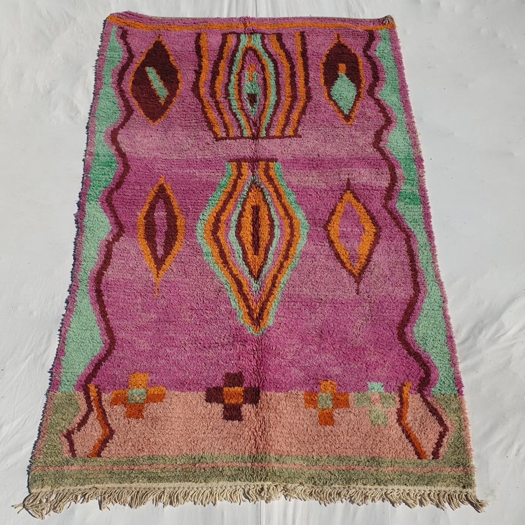 Ighla - Boujad Pink Moroccan Rug 5x8 | Berber Handmade with 100% Wool | 5'4x8'5 Ft | 164x258 cm - OunizZ