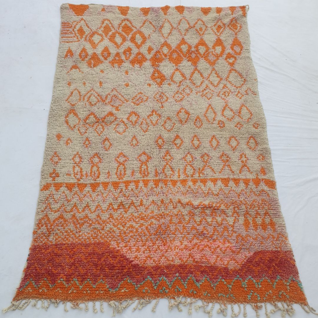 Kanali - Orange Moroccan Rug 6x10 Berber Boujad Handmade | 6'26x10'23 Ft | 191x312 cm - OunizZ