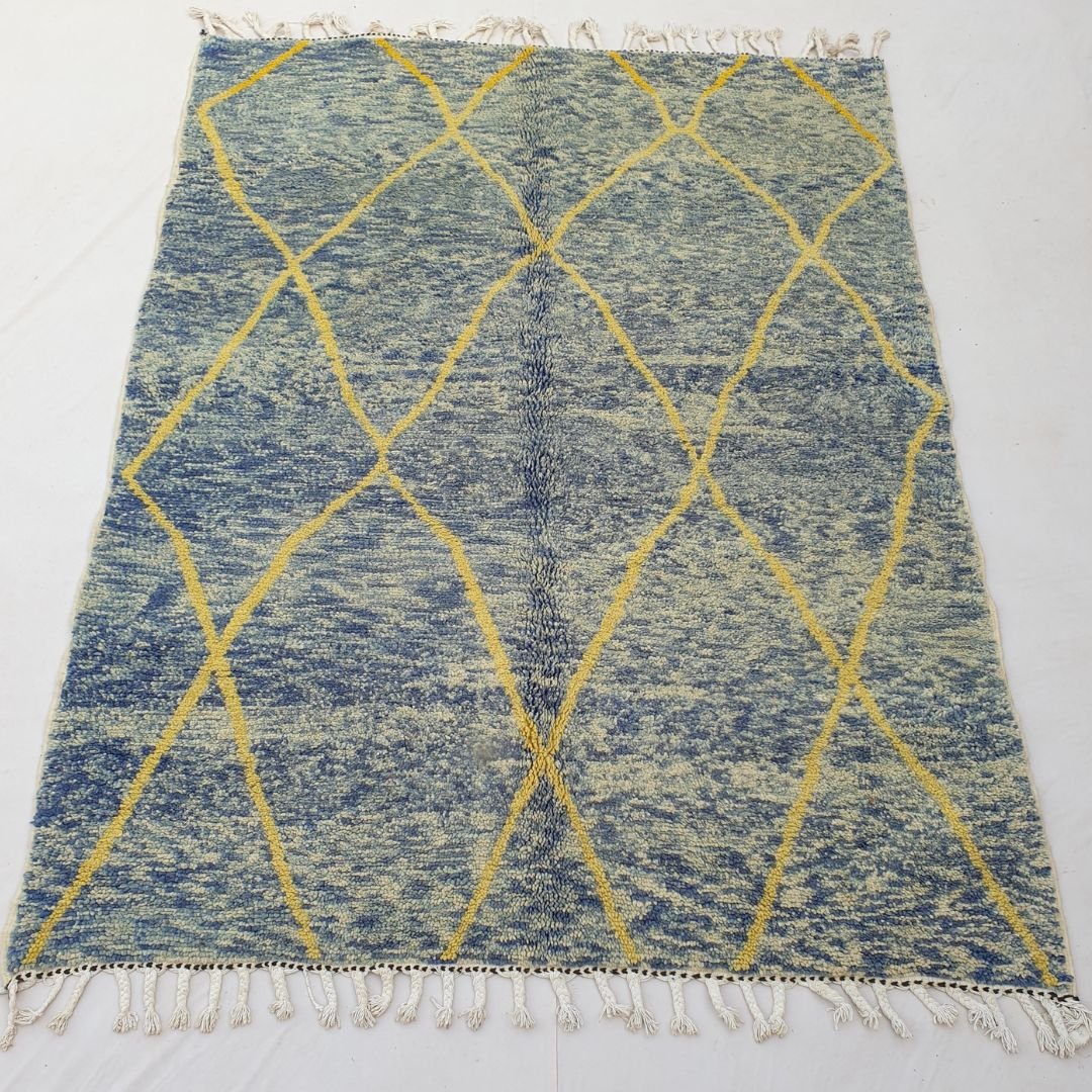 Kandala | Blue Moroccan Rug 6x9 Soft Beni Ourain | Handmade Berber Wool Carpet | 6'50x9'68 Ft | 198x295 cm - OunizZ