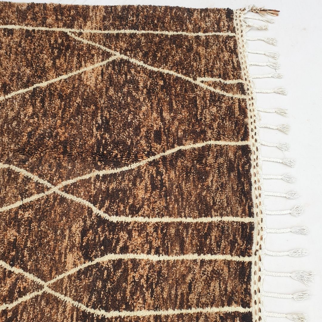 Kiaka | Brown Beni Ourain 6x9 Moroccan Rug | Handmade Berber Wool Carpet | 6'04x9'74 Ft | 184x297 cm - OunizZ