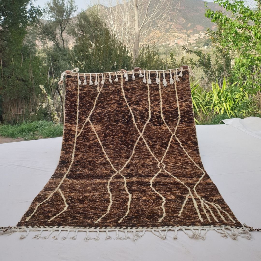 Kiaka | Brown Beni Ourain 6x9 Moroccan Rug | Handmade Berber Wool Carpet | 6'04x9'74 Ft | 184x297 cm - OunizZ