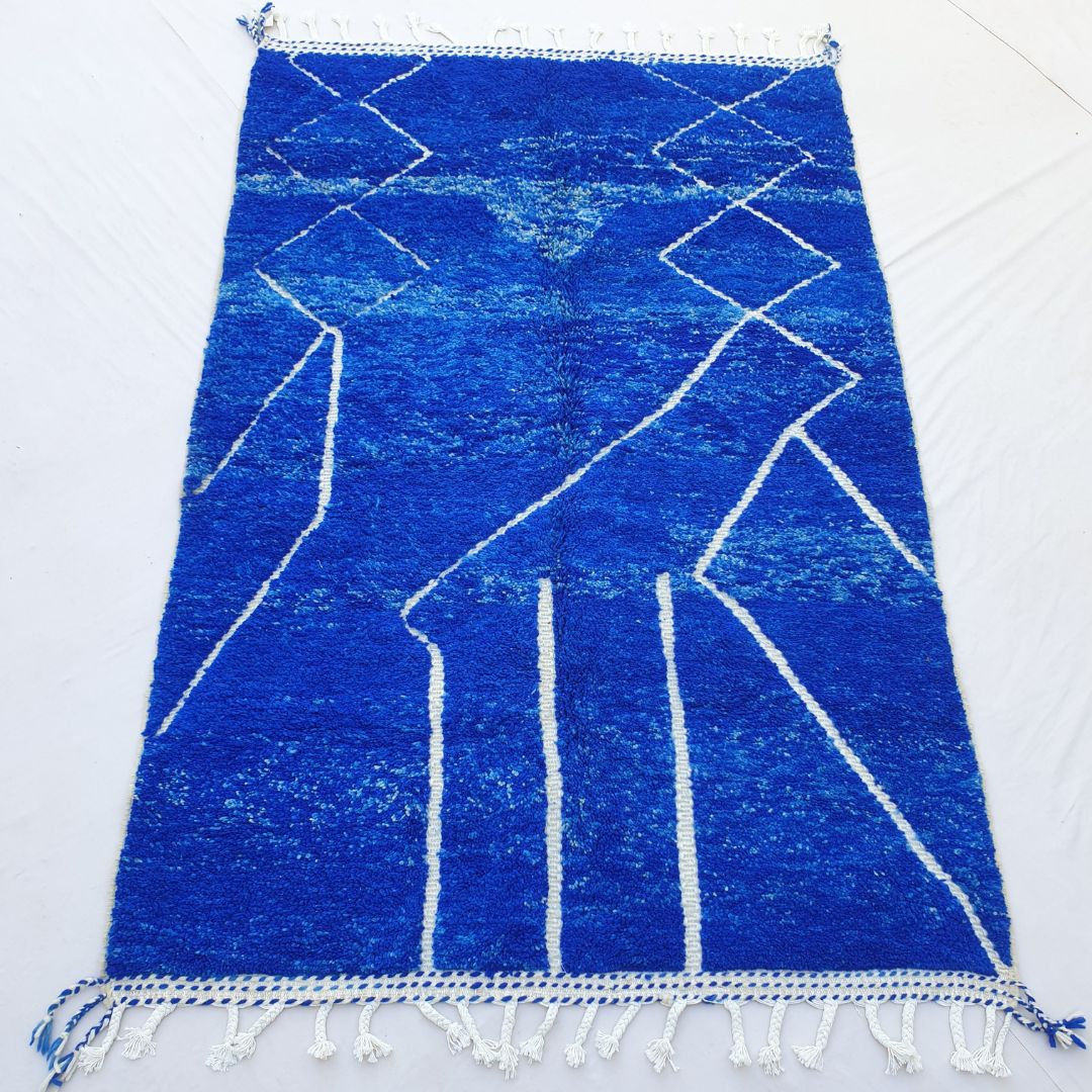 Majorel | Cobalt Blue 5x8 Moroccan Rug Soft Authentic Beni Ourain | 5'41x8'30 Ft | 165x253 cm - OunizZ