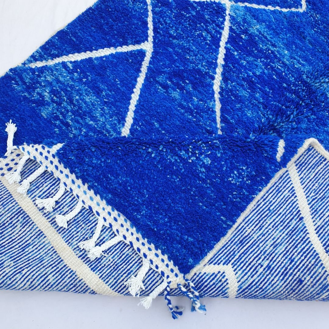 Majorel | Cobalt Blue 5x8 Moroccan Rug Soft Authentic Beni Ourain | 5'41x8'30 Ft | 165x253 cm - OunizZ