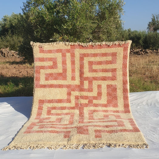 Mataha | Pink Checkered Moroccan Rug 6x9 Beni Ourain Ultra Soft | Authentic Berber wool Beni Rug | 6'76x9'65 Ft | 206x294 cm - OunizZ