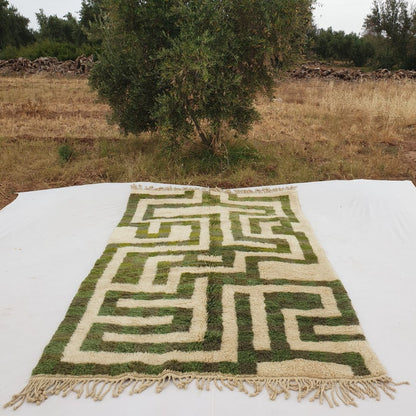 Mataha | Sage Green Checkered Moroccan Rug 6x10 Beni Ourain Ultra Soft | Authentic Berber wool Beni Rug | 6'43x10'17 Ft | 196x310 cm - OunizZ