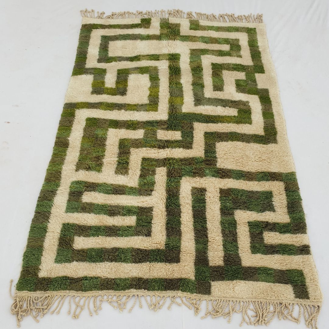 Mataha | Sage Green Checkered Moroccan Rug 6x10 Beni Ourain Ultra Soft | Authentic Berber wool Beni Rug | 6'43x10'17 Ft | 196x310 cm - OunizZ