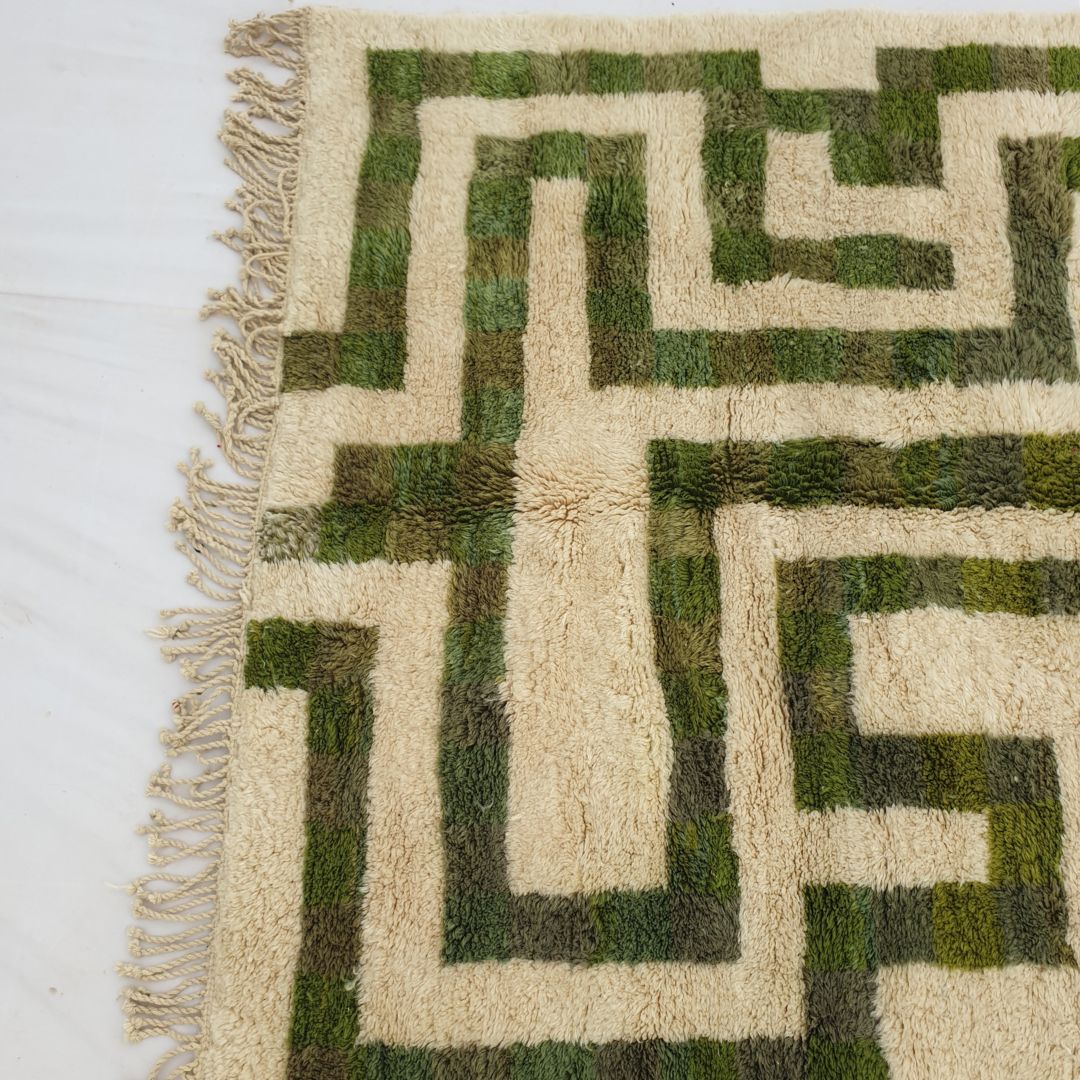 Mataha | Sage Green Checkered Moroccan Rug 6x10 Beni Ourain Ultra Soft | Authentic Berber wool Beni Rug | 6'43x10'17 Ft | 196x310 cm - OunizZ