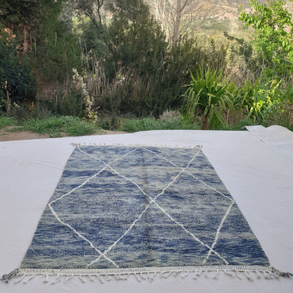 Mawja | Blue Moroccan Rug 7x9 Soft Beni Ourain | Handmade Berber Wool Carpet | 7'12x9'88 Ft | 217x301 cm - OunizZ