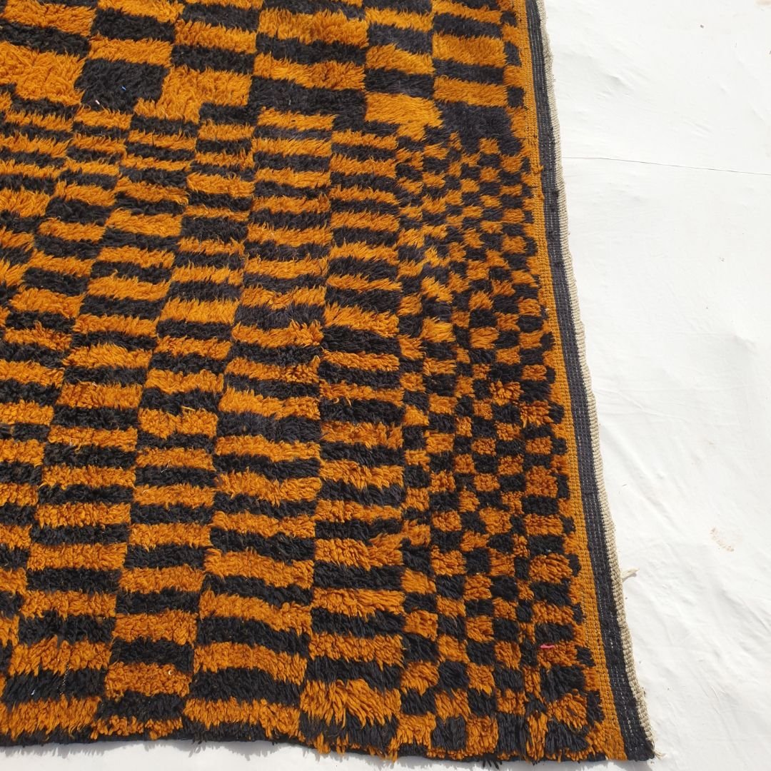 Mazama | Checkered Golden Brown & Black 8x10 Moroccan Rug Beni Mrirt Ultra Soft & Thick | 8'53x10'27 Ft | 260x313 cm - OunizZ