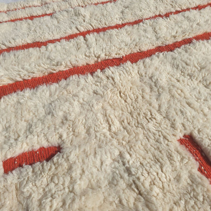 Mitra | 5x8 Beni Ourain Moroccan Rug - Super Soft Ivory Plush Shag with Burnt Orange Vertical Stripes Wool Berber Carpet | 5'2"x8'6" ft | 158x260 cm - OunizZ