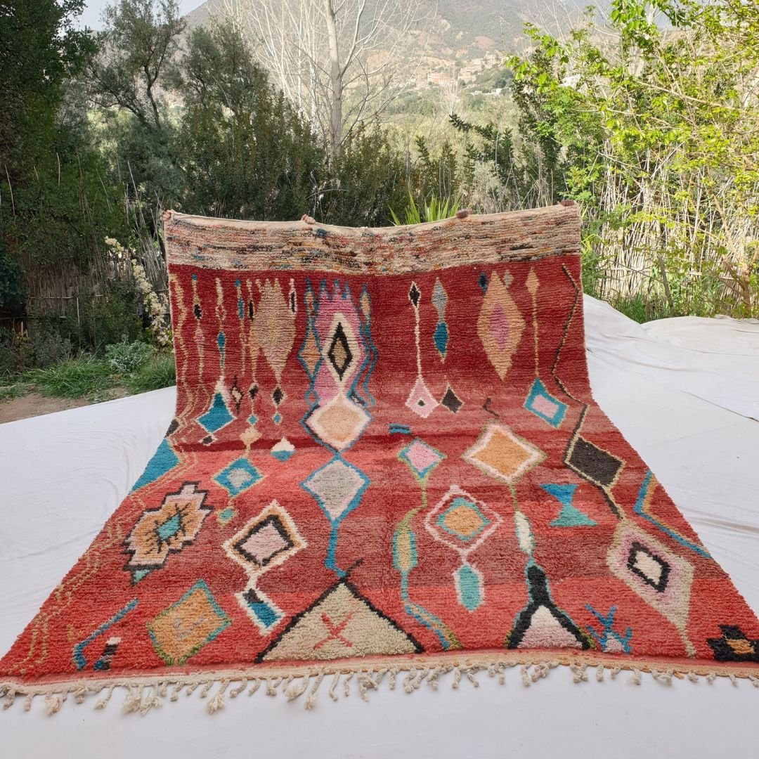 Mnassia | Large Red Moroccan Rug 9x12 | Authentic Handmade Boujad Berber Living room Rug | 9'68x12'83 Ft | 295x391 cm - OunizZ