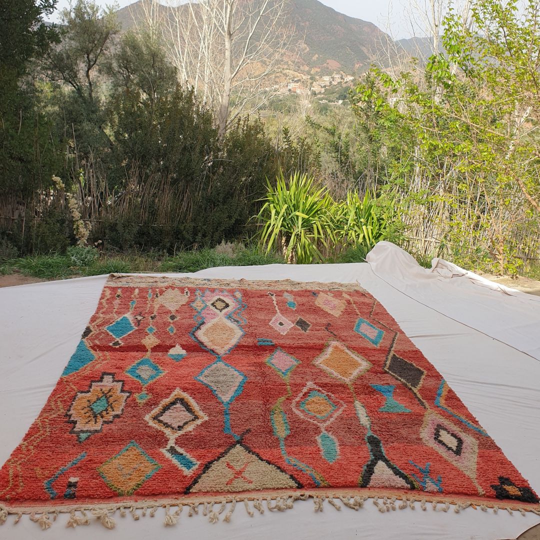 Mnassia | Large Red Moroccan Rug 9x12 | Authentic Handmade Boujad Berber Living room Rug | 9'68x12'83 Ft | 295x391 cm - OunizZ