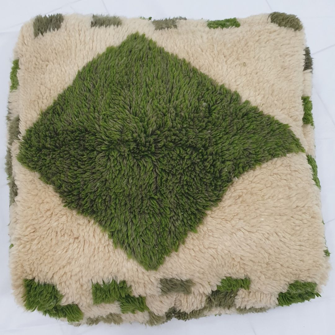 Moroccan Pouf - Handcrafted Moroccan Green Floor Pillow Cover | 24x24x20 inches | 60x60x20 cm - OunizZ