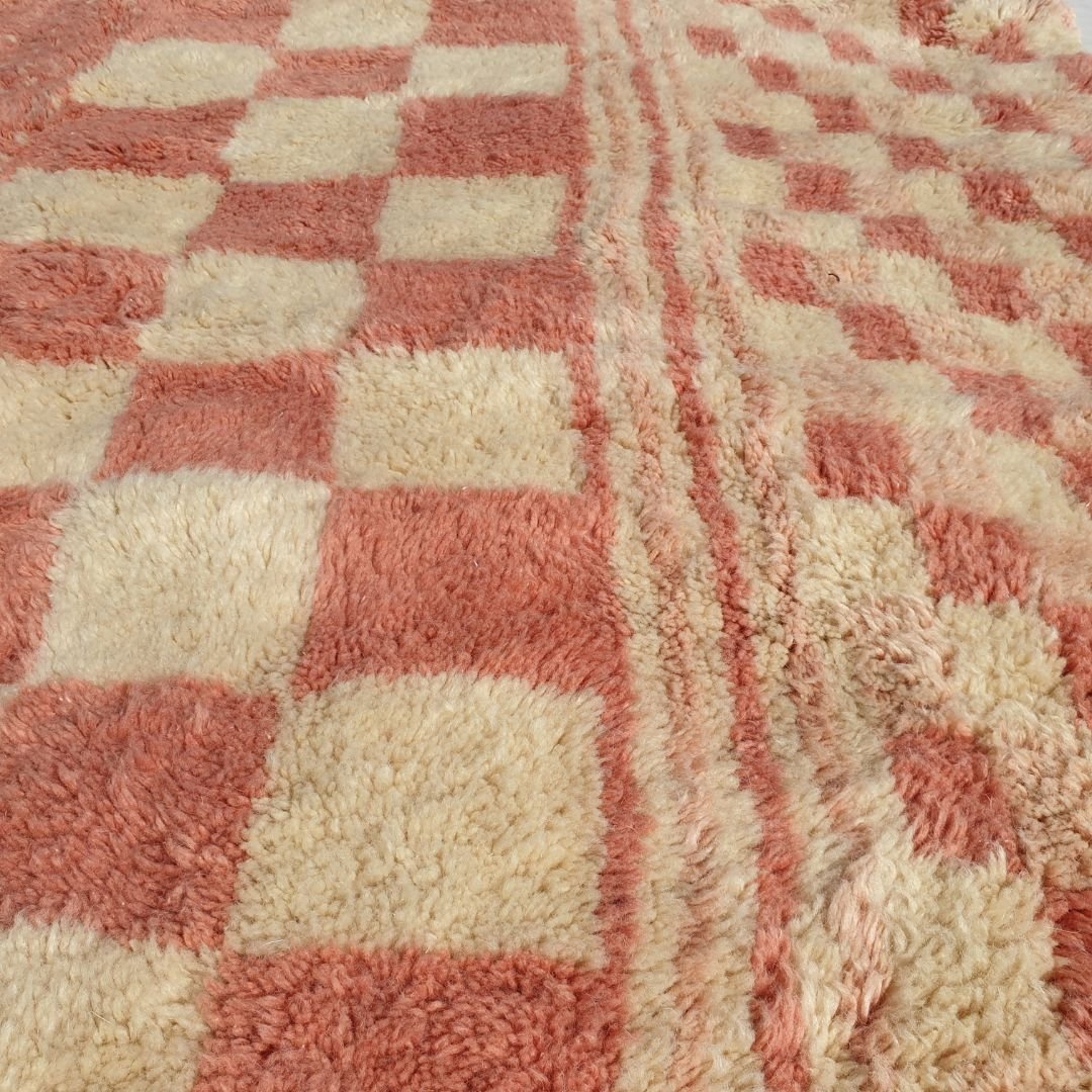 Mouassine | Checkered Pink Moroccan Rug 6x9 Beni Ourain Ultra Soft | Authentic Berber wool Beni Rug | 6'82x9'45 Ft | 208x288 cm - OunizZ