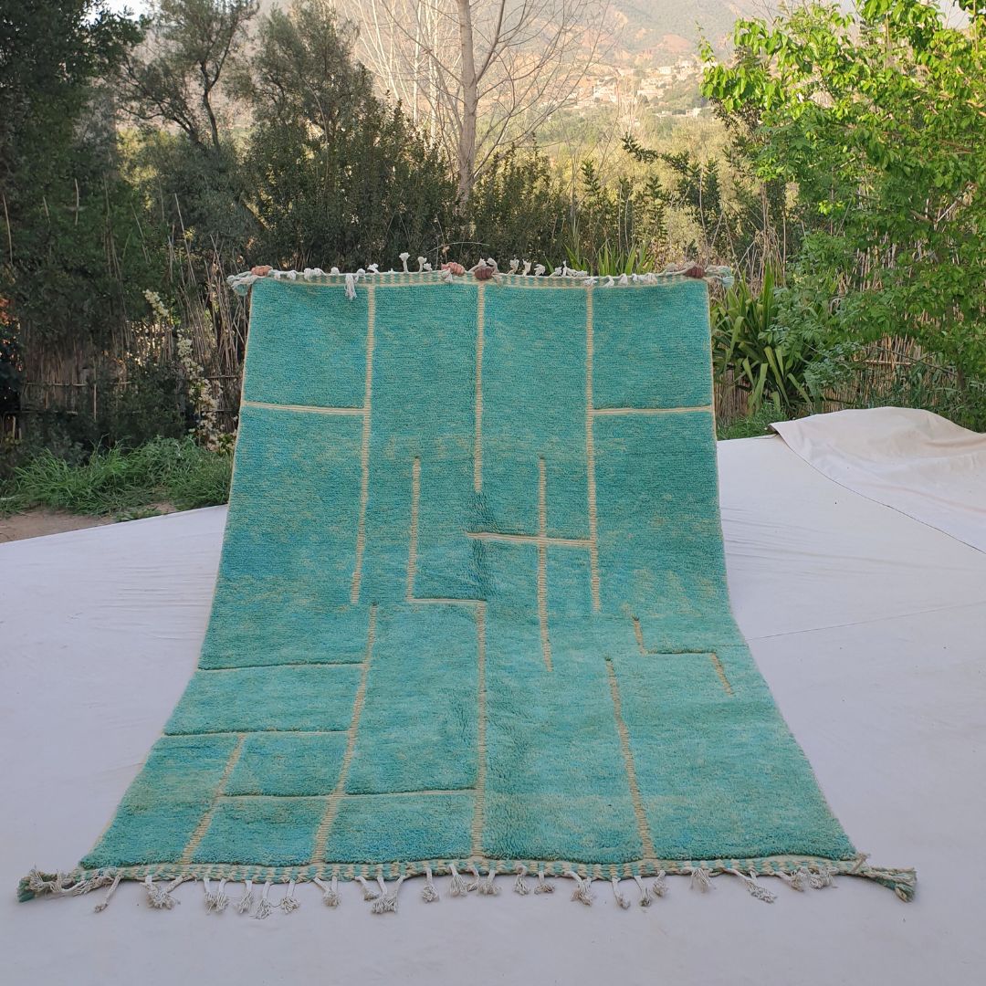 Myaba | Green Beni Ourain 6x9 Moroccan Rug | Handmade Berber Wool Carpet | 6'62x9'78 Ft | 202x298 cm - OunizZ