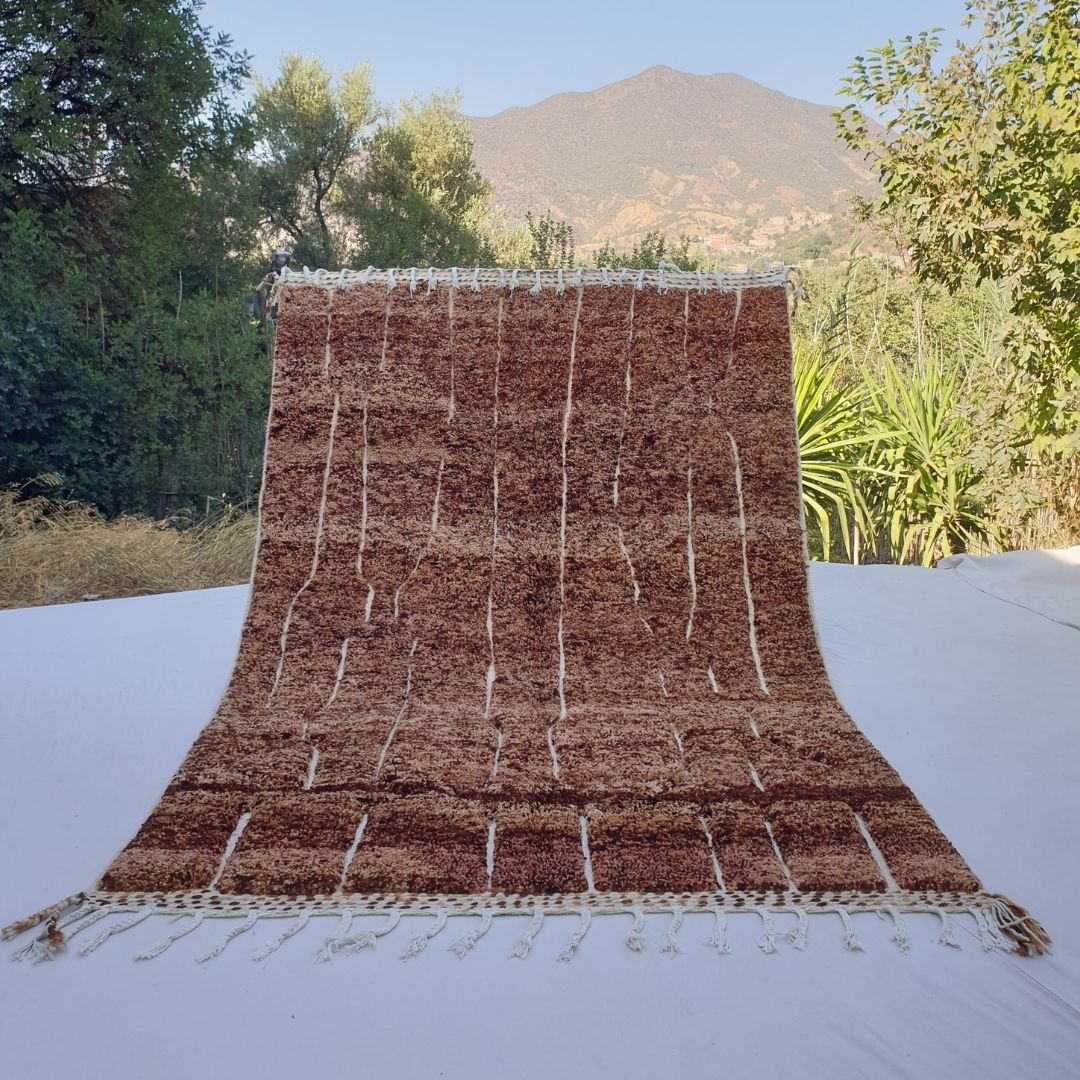 Myslane | Brown Beni Ourain 6x9 Moroccan Rug | Handmade Berber Wool Carpet | 6'60x9'78 Ft | 201x298 cm - OunizZ