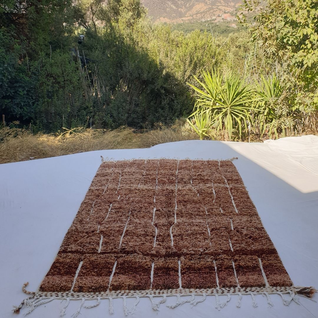 Myslane | Brown Beni Ourain 6x9 Moroccan Rug | Handmade Berber Wool Carpet | 6'60x9'78 Ft | 201x298 cm - OunizZ