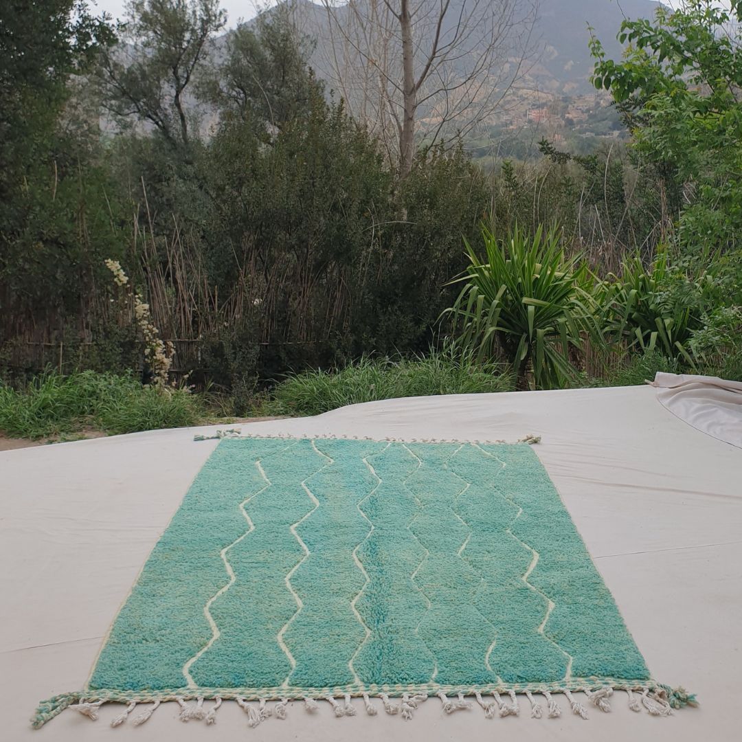 Nchafa - Green Moroccan Rug 5x8 Boujad Berber | Authentic Berber Living room & Bedroom Rug | 5'81x8'40 Ft | 177x256 cm - OunizZ