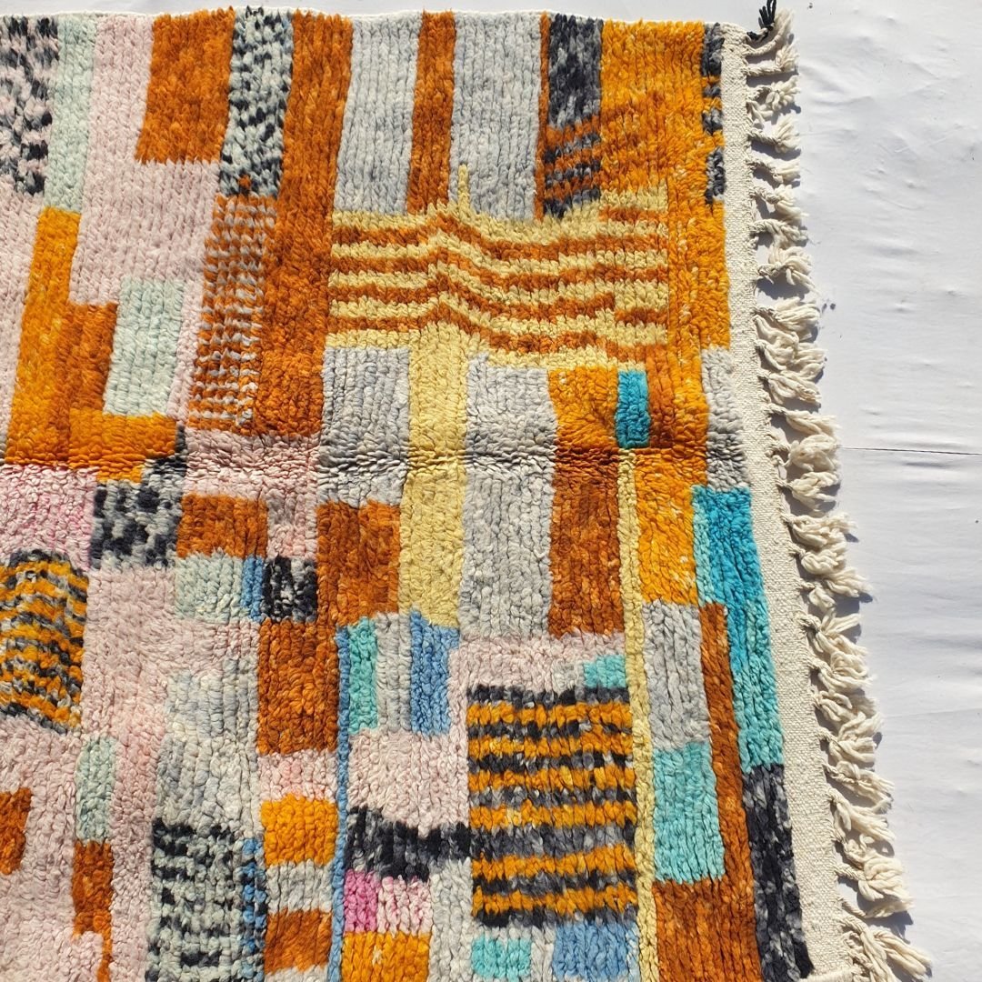 Orza - Orange Moroccan Rug 5x8 Boujad | Authentic Colorful Berber Handmade Carpet | 8'60x4'80 Ft | 262x144 cm - OunizZ