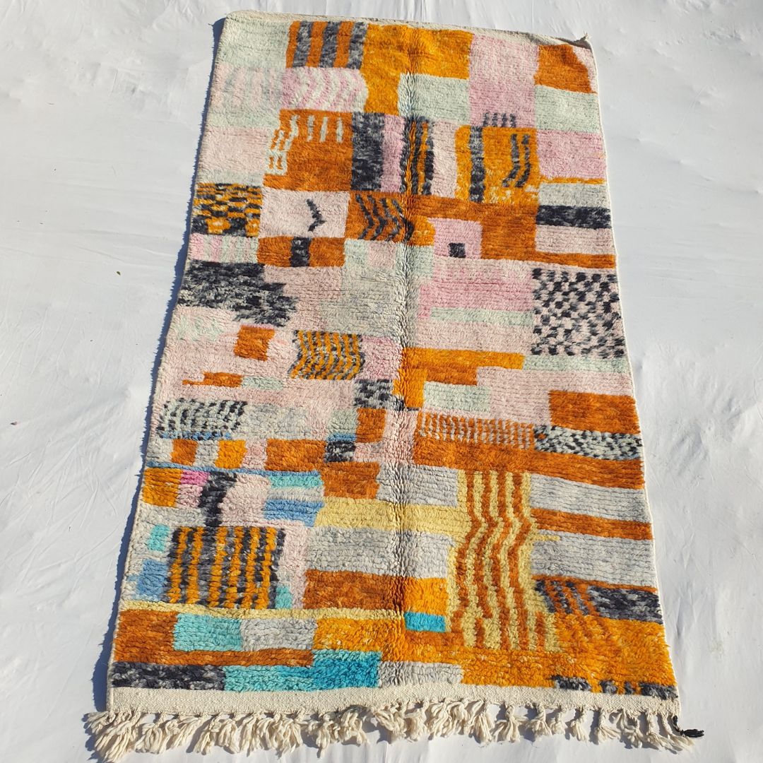 Orza - Orange Moroccan Rug 5x8 Boujad | Authentic Colorful Berber Handmade Carpet | 8'60x4'80 Ft | 262x144 cm - OunizZ