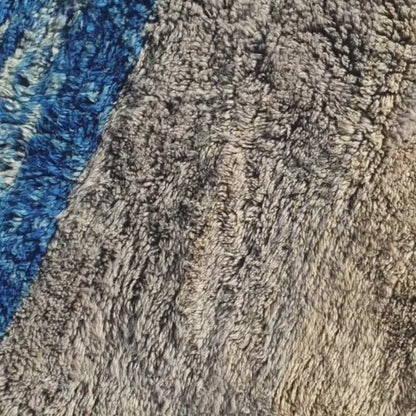 Customized Tinagha | Beni Ourain 7x8 Blue Moroccan Rug Ultra Soft | Handmade Berber Wool Carpet