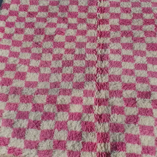 Pink Checkered Beni Ourain 5x8 Moroccan Rug