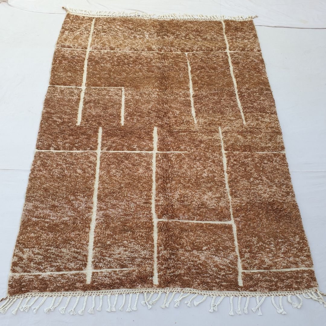 Ramla | Beige Brown Moroccan Rug 6x9 Soft Beni Ourain | Handmade Berber Wool Carpet | 6'82x9'38 Ft | 208x286 cm - OunizZ